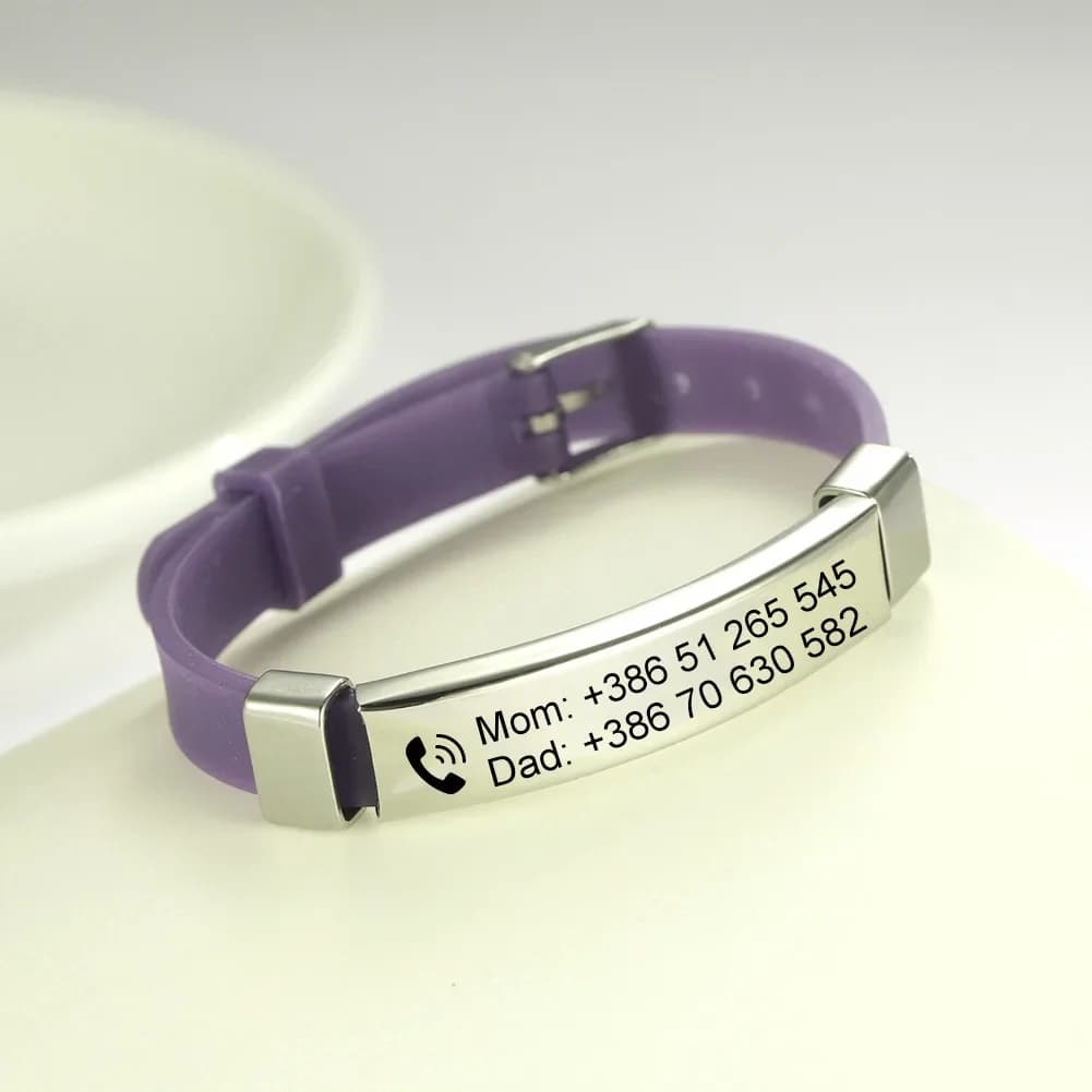 Lemegeton – Bracelet personnalisé SOS pour bébé et enfant, en Silicone, avec numéro de téléphone, bijoux en acier inoxydable, pour la saint-valentin