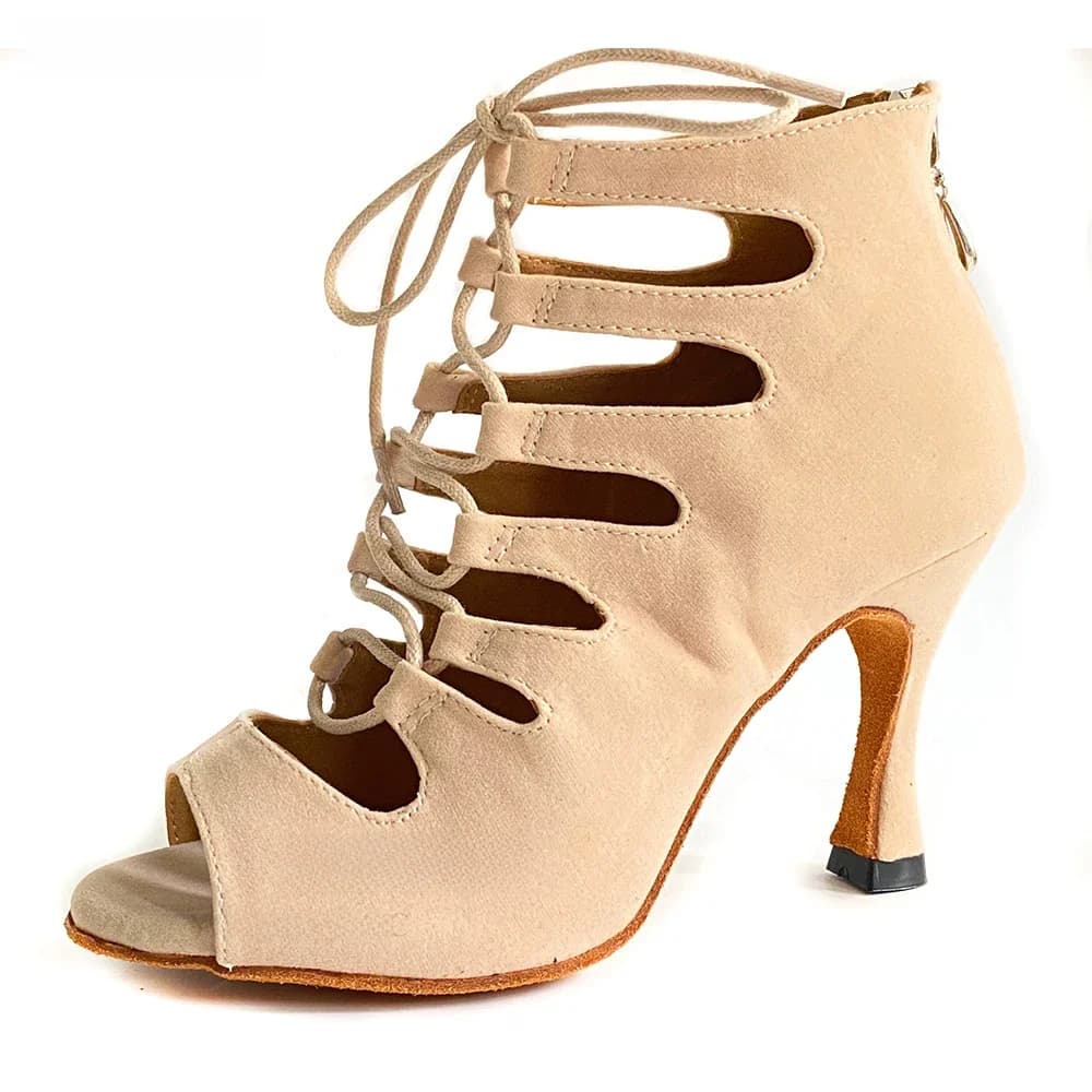 Chaussures de danse en daim Beige pour femmes, bottes de danse latine pour filles, semelle épaisse et souple, chaussons de danse Salsa Bachata, nouveau Style