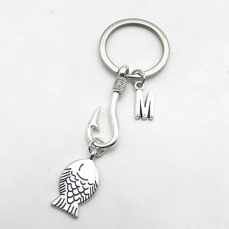Mode 26 lettre hameçon pêcheur porte-clés passionné de pêche porte-clés pendentif porte-clés