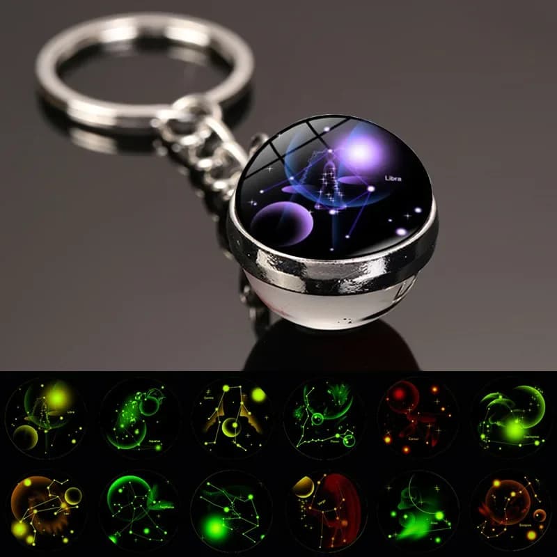 Nouveau porte-clés 12 constellations, porte-clés lumineux ciel étoilé, porte-clés boule de verre pierre du temps, accessoires de porte-clés, pendentif, cadeaux.