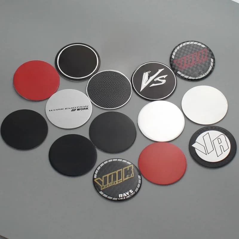 Autocollant de capuchon central de 50mm, 4 pièces, pour jantes, rayons, volk, travail, émotion vs logo, emblème modifié de course de voiture sur couvre-roue