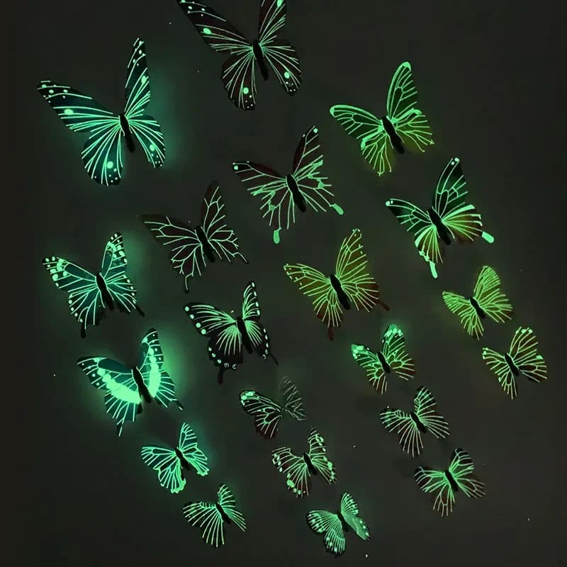 Autocollant mural papillon 3D lumineux 12/24, pour chambre d'enfants, maison, salon, réfrigérateur, autocollant mural qui brille dans la nuit, décoration de papier peint