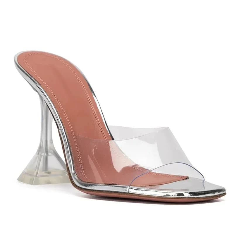 Sandales transparentes à talons hauts pour femmes, chaussures paresseuses, talon aiguille en cristal, Parker ouvert, pantoufles neuves, 2021