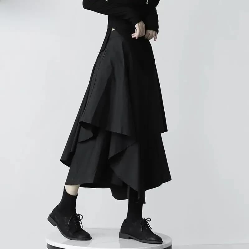 Jupe plissée taille haute irrégulière gothique japonaise pour femmes, jupe cargo punk Harajuku, pantalon long, vêtements vintage d'été, noir