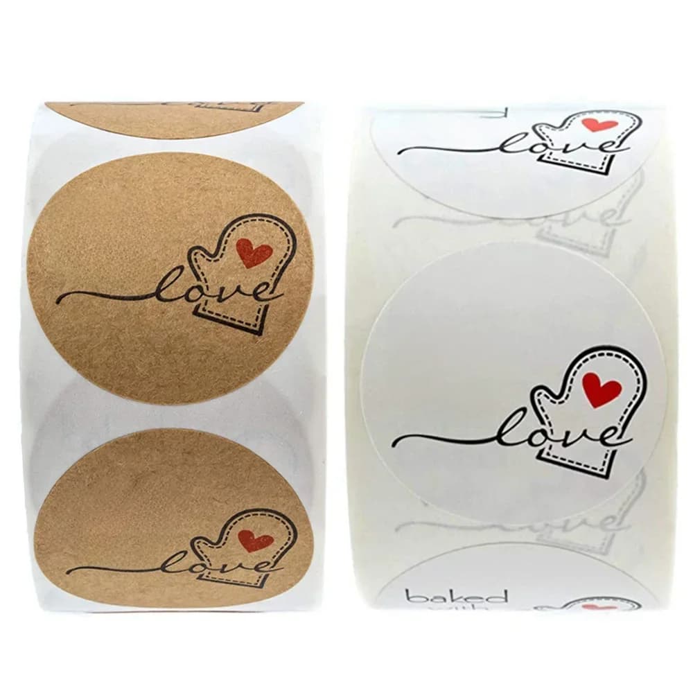 Autocollant rond Kraft cuit avec amour, étiquette Scrapbooking, fait à la main avec sceau d'amour, mignon Vintage, 50 à 500 pièces