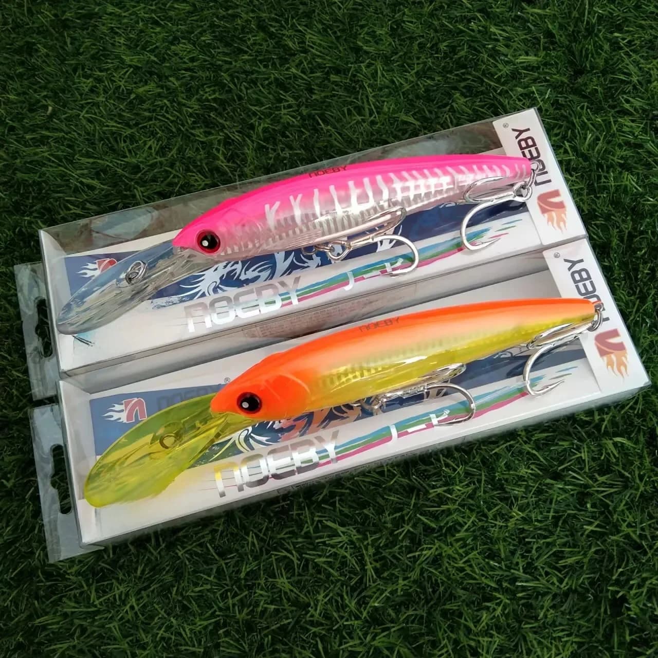 NOEBY Lot de 2 leurres de pêche à la traîne 12cm 30g 14cm 50g 16cm 70g, ensemble de leurres artificiels MINNOW pour la pêche à la traîne NBL9046