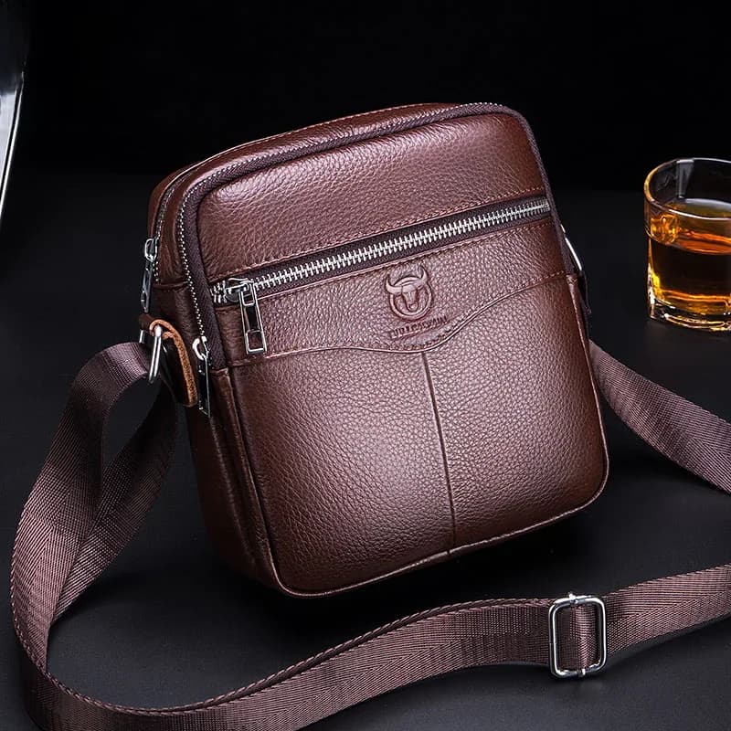 BULLCAPTAIN décontracté hommes messager sac à bandoulière de haute qualité matériel lisse poche à glissière en cuir sac à bandoulière pour hommes