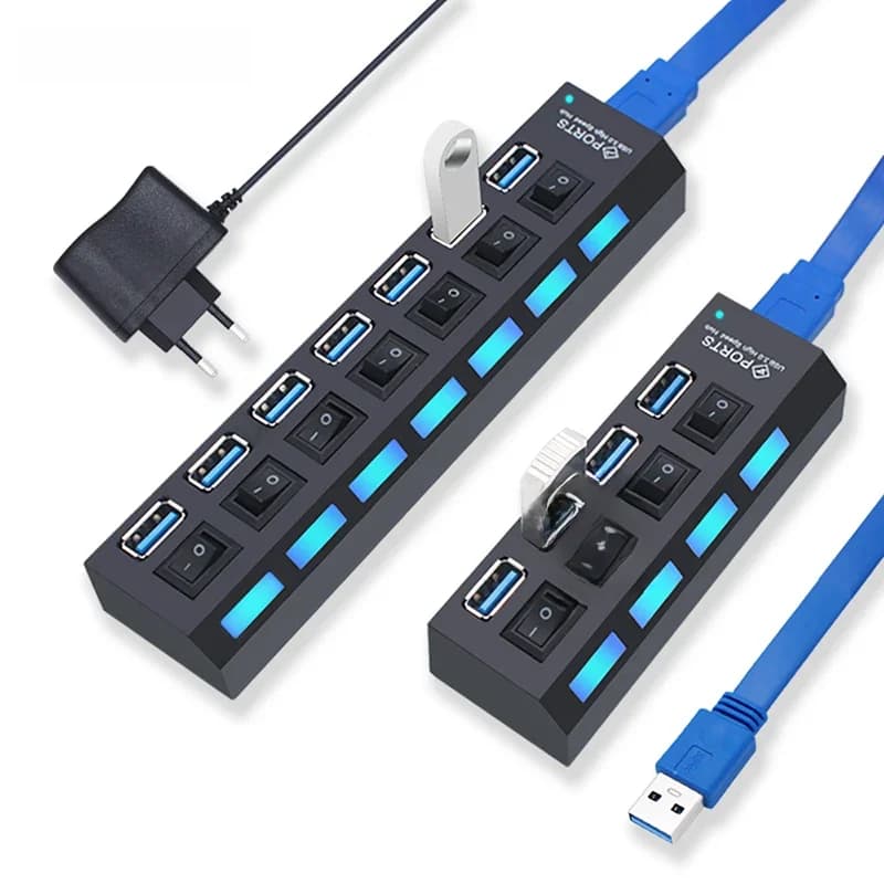 3.0 Hub USB répartiteur Multi USB USB Multi Hub USB 3 Hub utilisation adaptateur secteur 4/7 ports 2.0 Port USB avec interrupteur accessoires informatiques