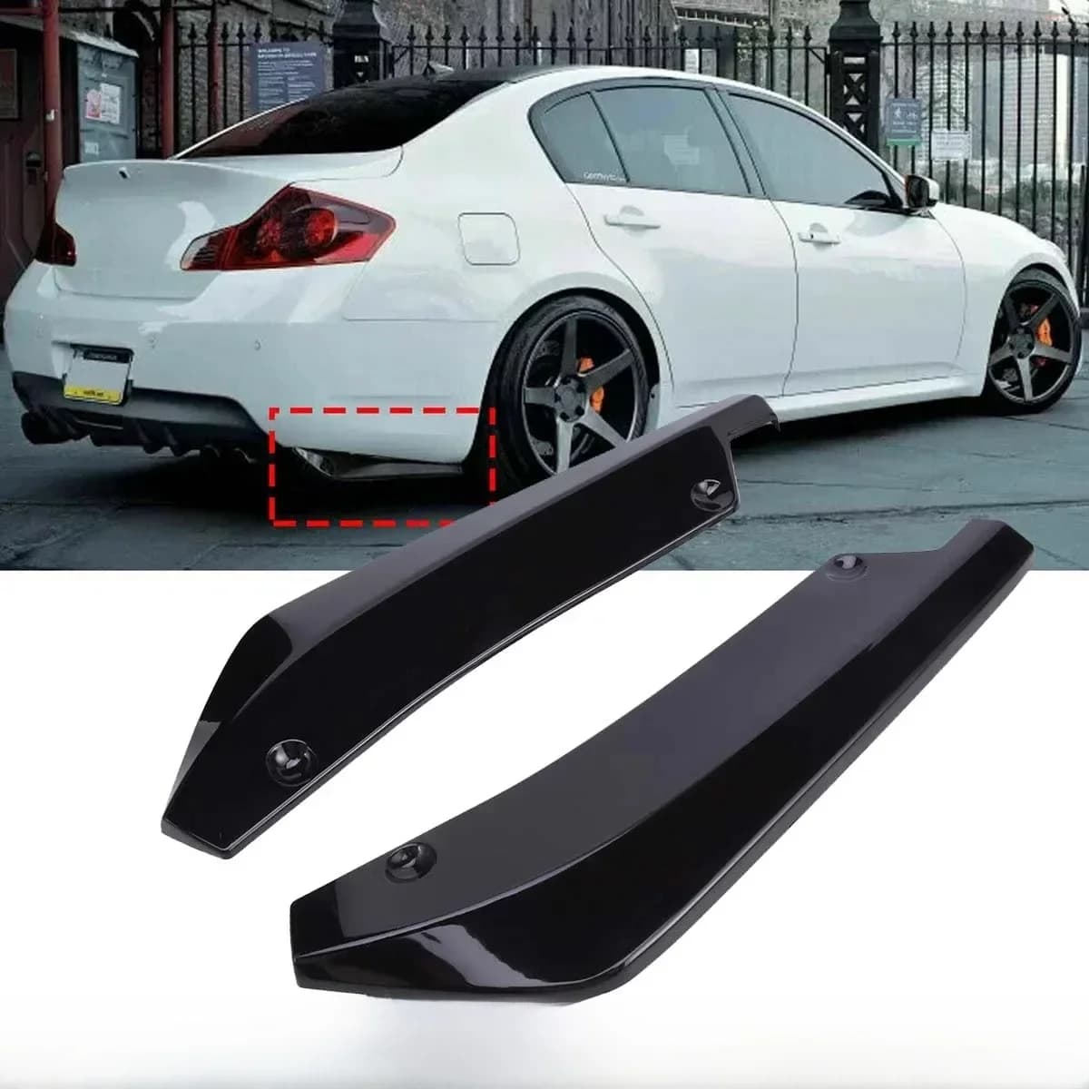 Diffuseur de pare-chocs arrière universel pour voiture, couvercle de séparateur, autocollant de garniture de lèvres de canards latéraux, accessoires de voiture, MF Iti G35, Q50, Q60, Q70, G25
