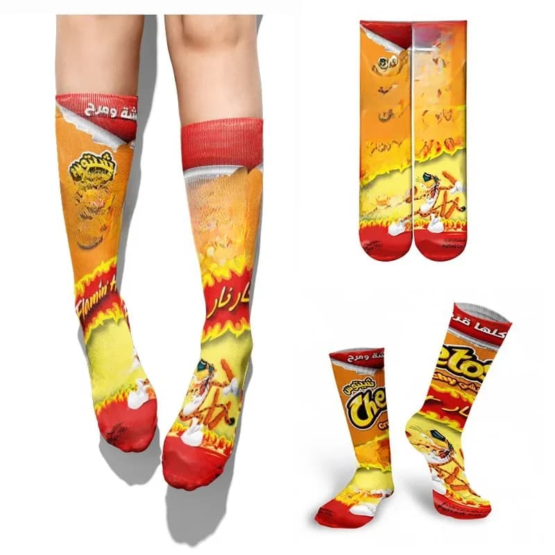 Drôle 3D impression pommes de terre chips chaussettes femme frites emballage conception unisexe chaussettes joyeux Harajuku décontracté mode longues chaussettes
