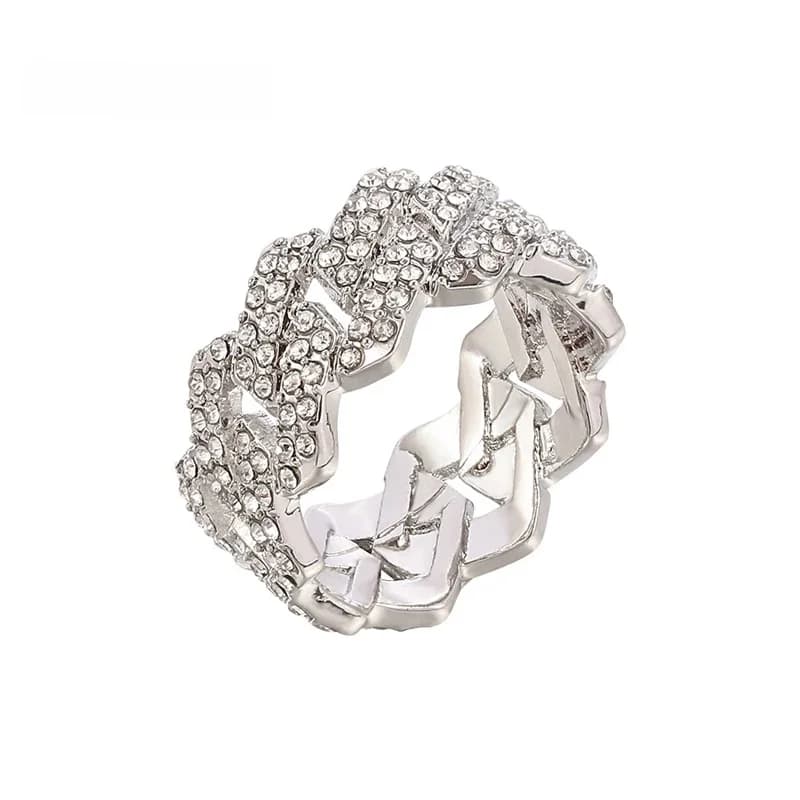 Bague Punk Hip Hop, chaîne à maillons cubains glacés, breloque scintillante de 10mm, Micro pavé de zircone cubique, bijoux pour hommes et femmes, bijoux de rappeur
