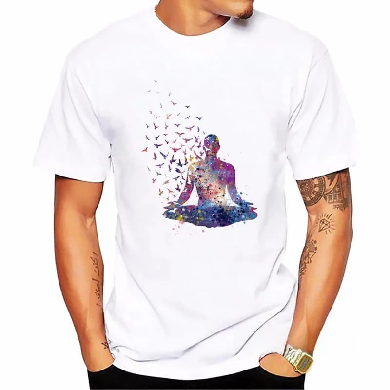 T-shirt imprimé bouddha pour hommes, haut d'été, interconnexion, méditation, Boho, Vermont, Hobo, Streetwear masculin, drôle, zones me, blanc, graphique