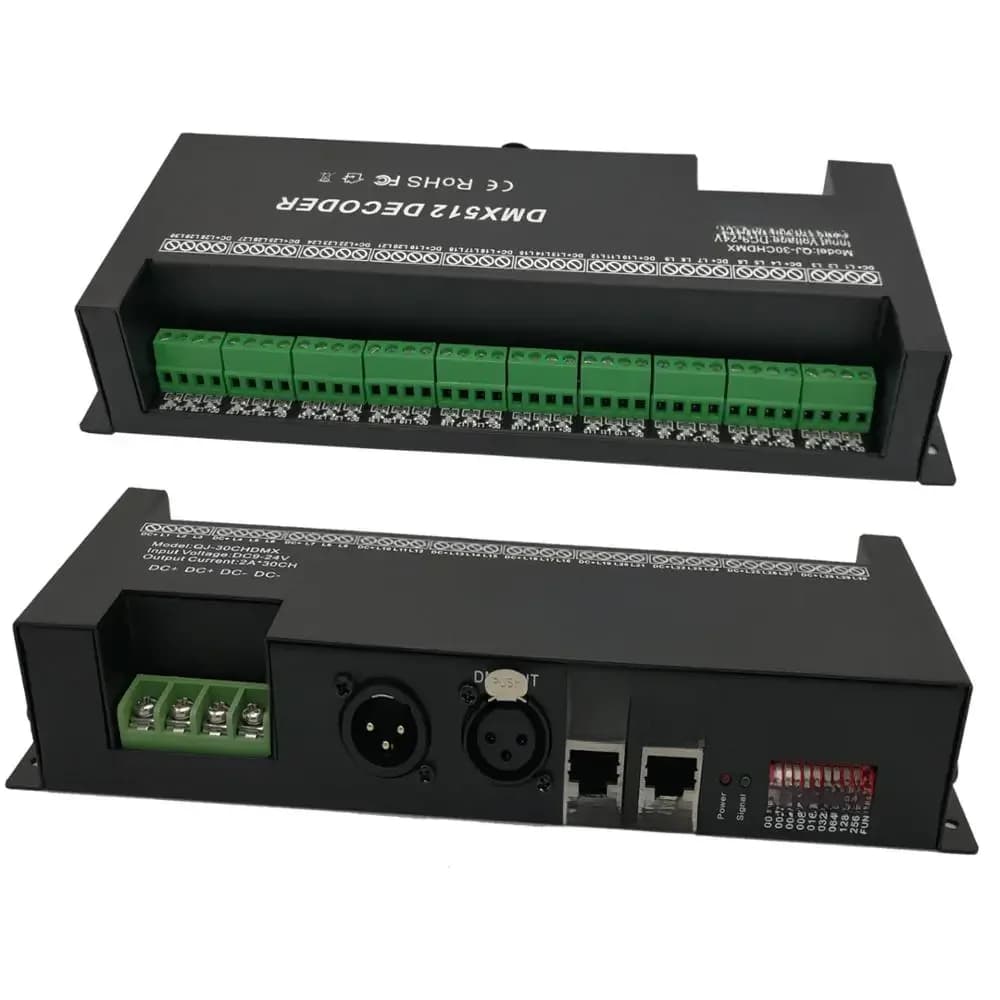 Décodeur RGB Dmx512 à 30 canaux, contrôleur Dmx pour bande Led, variateur Dmx 60A, entrée pilote PWM DC12-24V 30CH, éclairage de scène