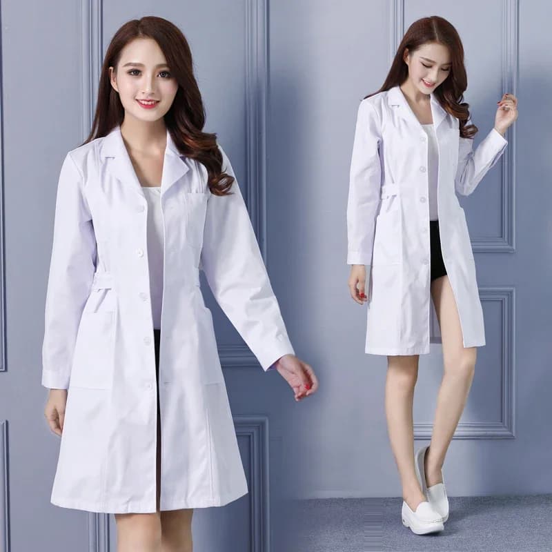 Blouse de laboratoire à manches courtes pour femmes, uniformes médicaux à manches longues, veste blanche avec ceinture de taille réglable