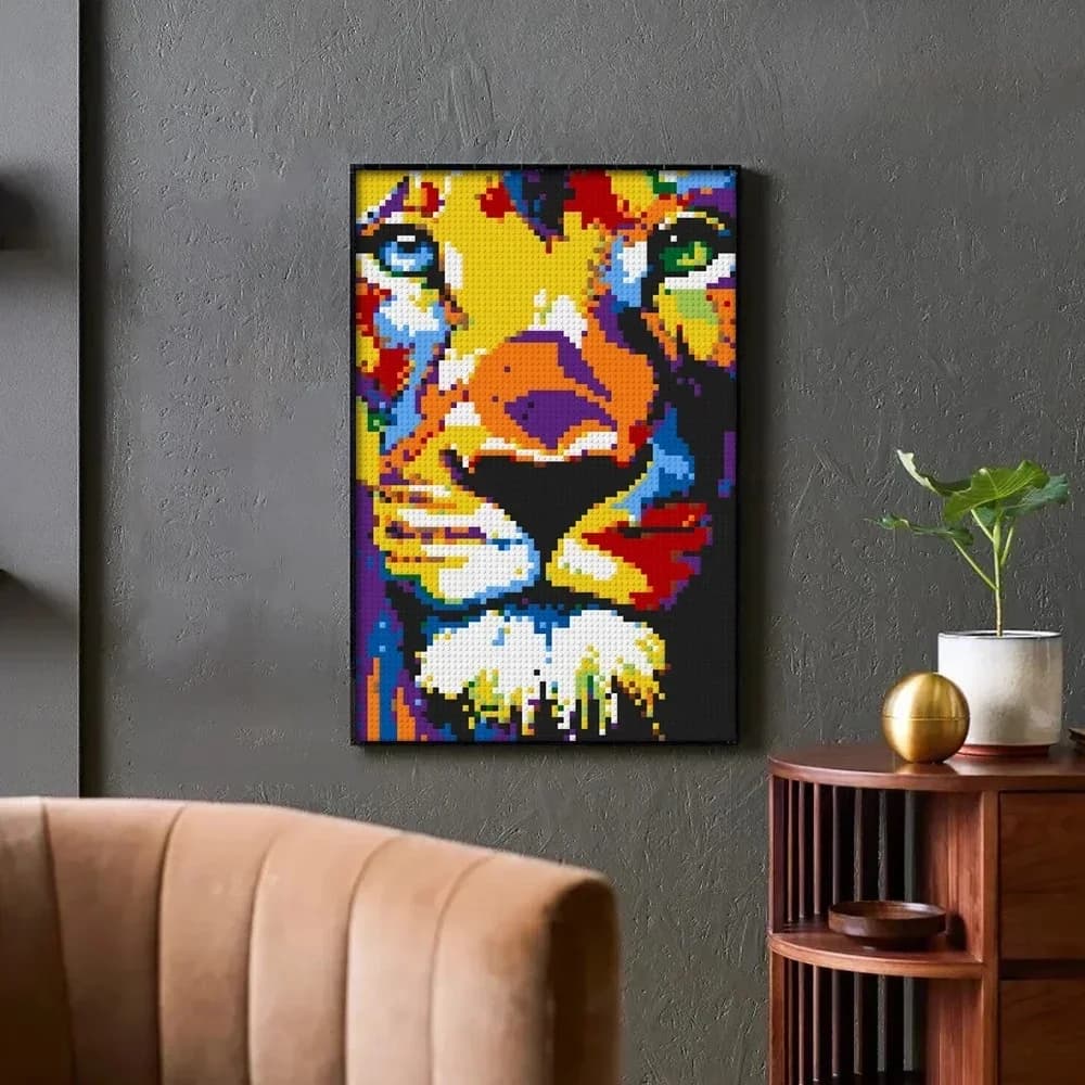 Pixel Art Pop Mona Lisa sourire mosaïque maison célèbre Lion décoratif peinture à la main par numéros blocs de construction MOC ensemble cadeaux créatifs