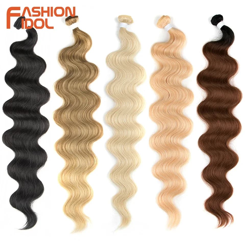 FASHION IDOL corps vague queue de cheval cheveux paquets 26 pouces doux longs cheveux synthétiques armure Ombre brun 613 blond 100g Extensions de cheveux