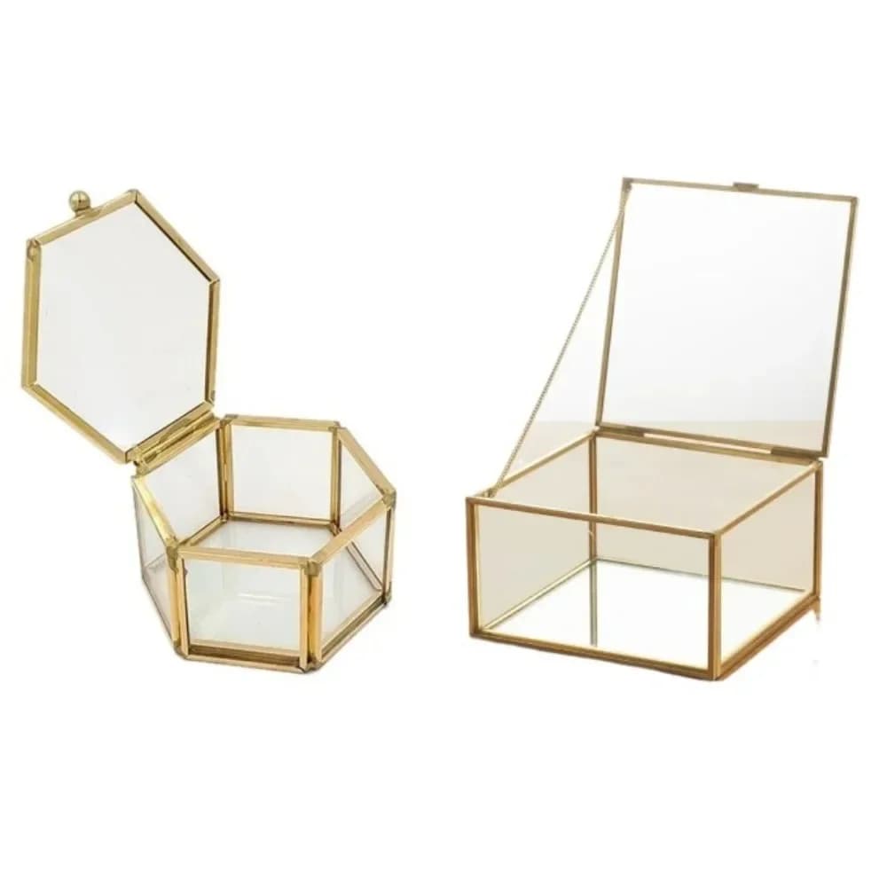 Boîte à bagues hexagonale en verre Transparent, boîte à bagues de mariage, boîte à bijoux géométrique en verre Transparent, support organisateur de bijoux, conteneur de table