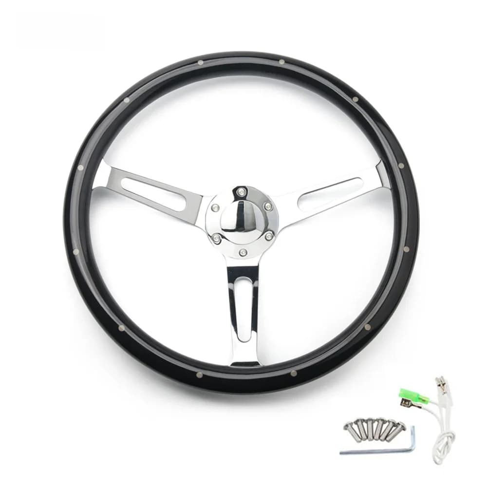 Volant de voiture en bois noir véritable avec rivet, universel, classique, antique, 380mm, 15"