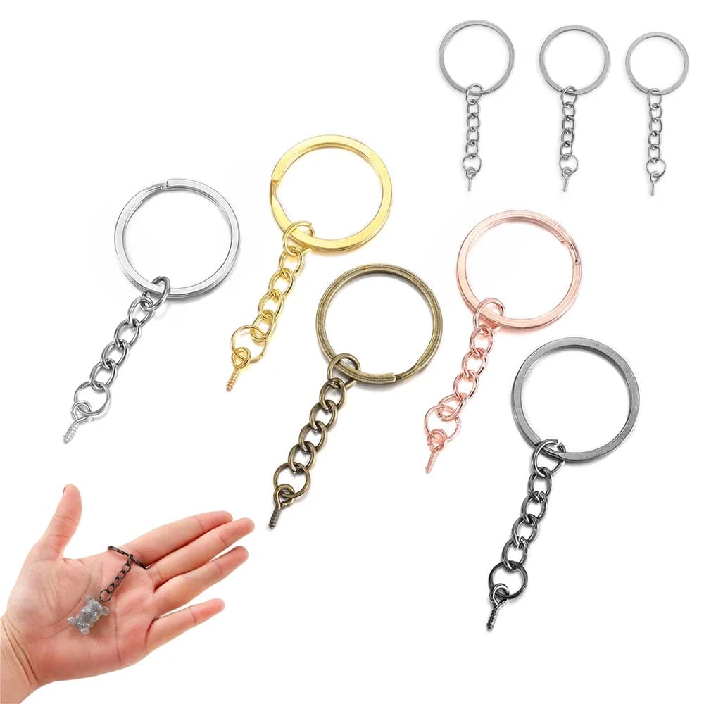 Anneaux de clé en bronze et or avec œillet à vis 25 28 30 mm, anneaux fendus avec goupille à vis pour la fabrication de bijoux