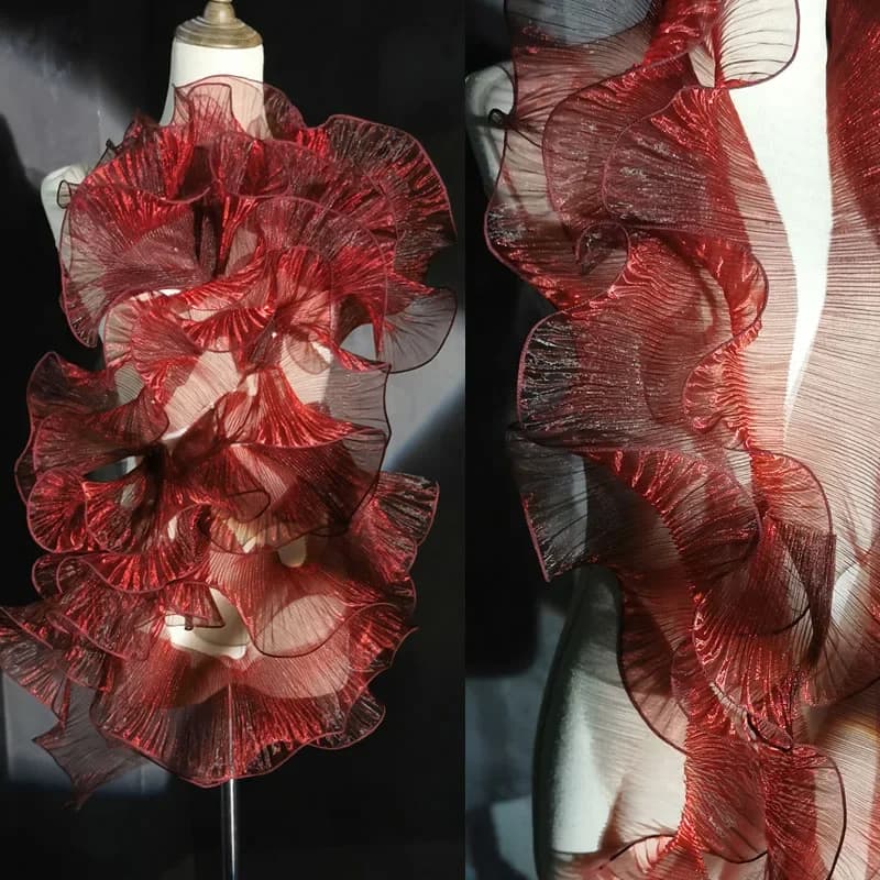 Garniture en Dentelle Organza Plissée Ondulée, Plis Rouges à Volants, Bricolage, Décor Patchwork, Mancommuniste, Habillage de la raq, Robe de Mariée, Accessoires, Large 13cm, 1Y