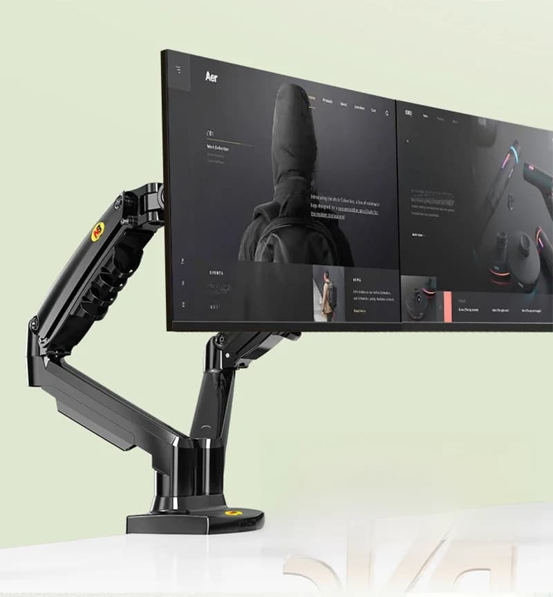 Support de moniteur double NB A5C F160 à ressort à gaz, rotation à 360 degrés, pour écrans de 17 à 27 pouces, bras articulé, support de moniteur à mouvement complet, capacité de charge de 2 à 9 kg