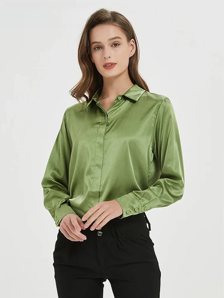 SuyaDream femme chemises solides 93% soie réelle 7% élasthanne manches longues chemisiers chics, 2025 printemps automne bureau dame haut