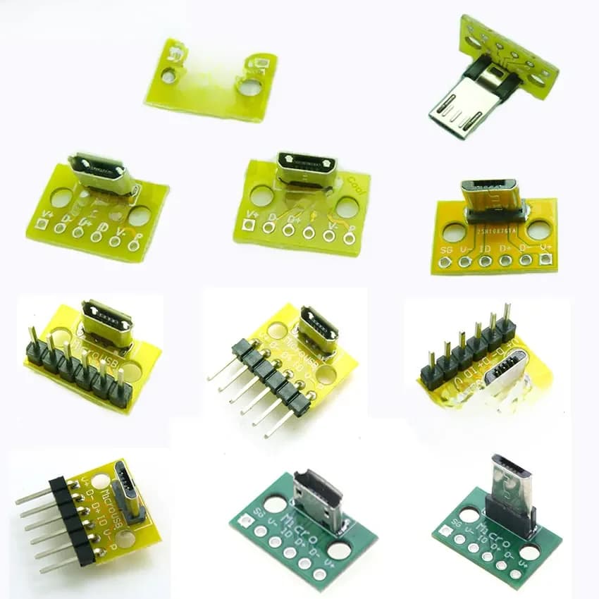Connecteur de tête Vertical USB MicroUSB Micro USB Type C femelle mâle, adaptateur de convertisseur PCB, carte de Test de dérivation verticale à 180 degrés