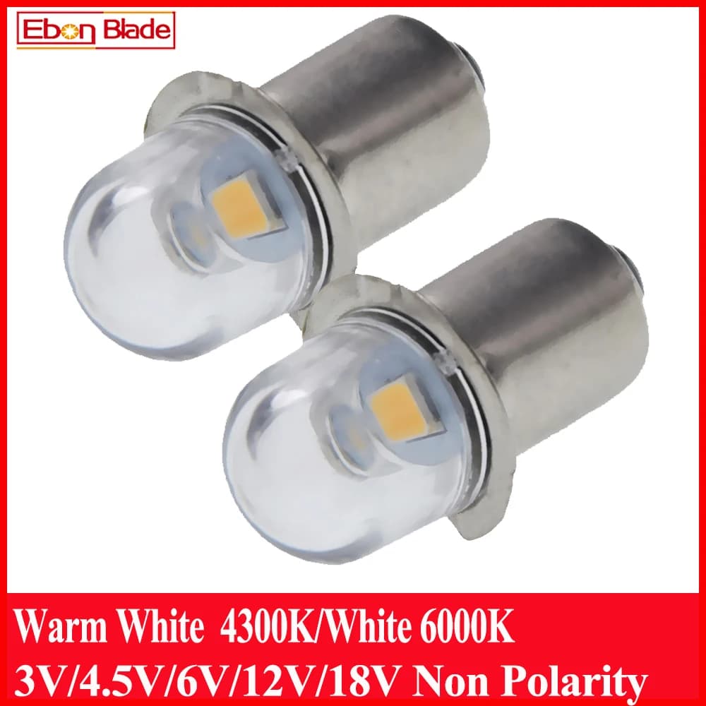 Ampoule LED P13.5S 3V 4.5V 6V 12V 18V AC pour lampe de remplacement Maglite, torche d'urgence, lampe de travail chaude/blanche 2835 SM, 2 pièces