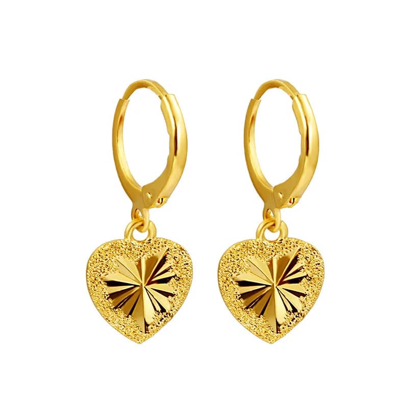Boucles d'oreilles pendantes en or jaune 24 carats pour femmes, bijoux fins en forme de cœur romantique