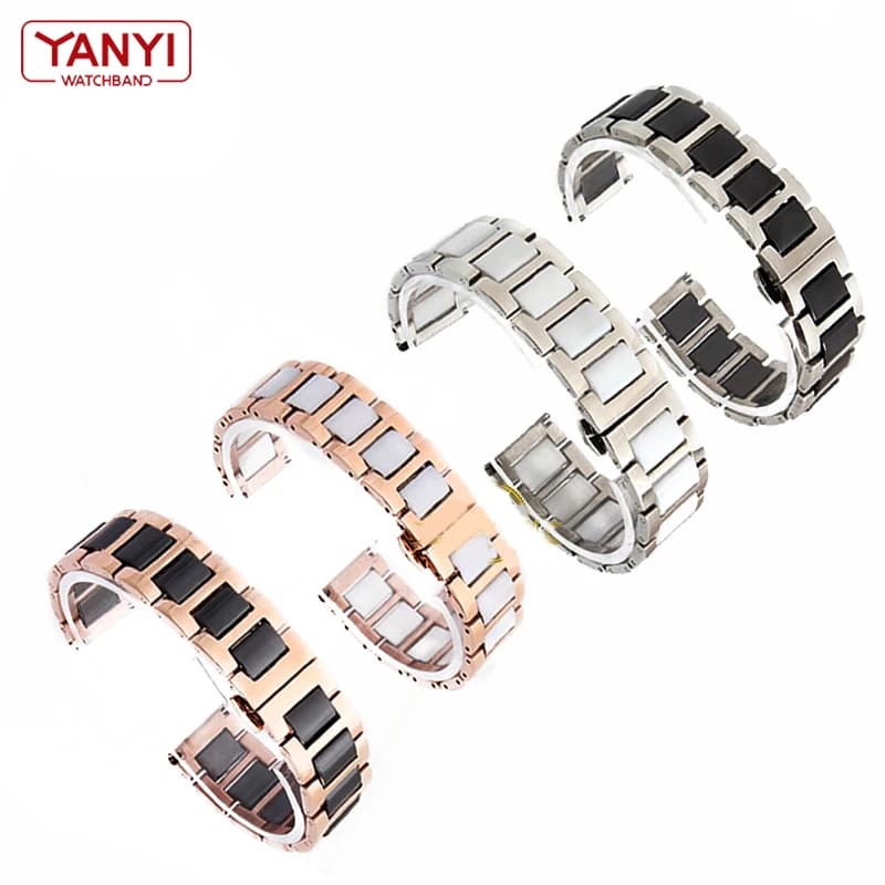 Bracelet Céramique en Acier Inoxydable pour Femme et Homme, Accessoire de 12, 13, 14, 15, 16, 17, 18, 20, 22mm, à la Mode