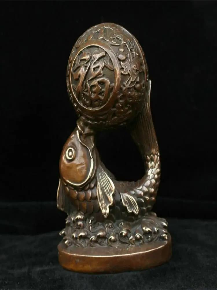 Fengshui – Statue folklorique chinoise en cuivre, Statue en boule de poisson Fu fleur, Sculpture de Collection, ornements pour la décoration