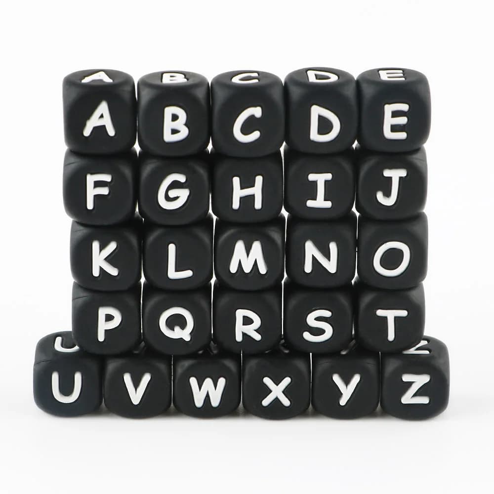 Kovict 10 pièces 12mm lettres en Silicone noir perles pour la fabrication de bijoux en vrac bricolage pour accessoires de bijoux