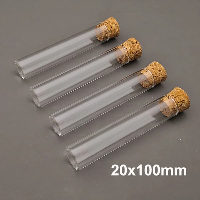 Tube à essai à fond plat en verre épais avec bouchon en liège, 20x100mm, 10 pièces/lot, pour fournisseur de laboratoire scolaire