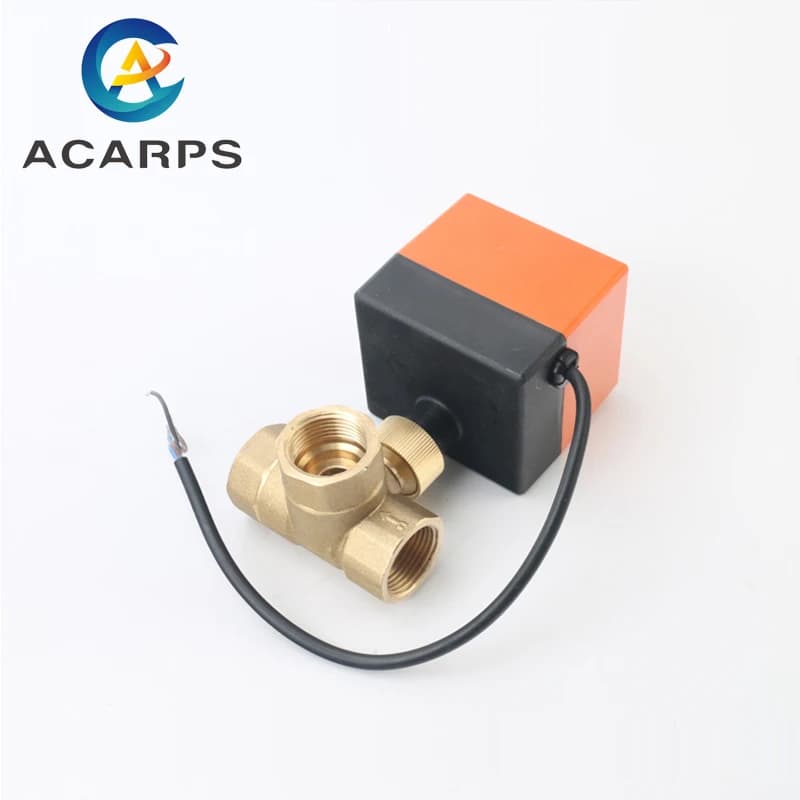 Vanne à boisseau sphérique motorisée 3 voies 1/2'' 3/4'' 1'' type T, vanne à boisseau sphérique électrique en laiton, commande 3 lignes 2 voies