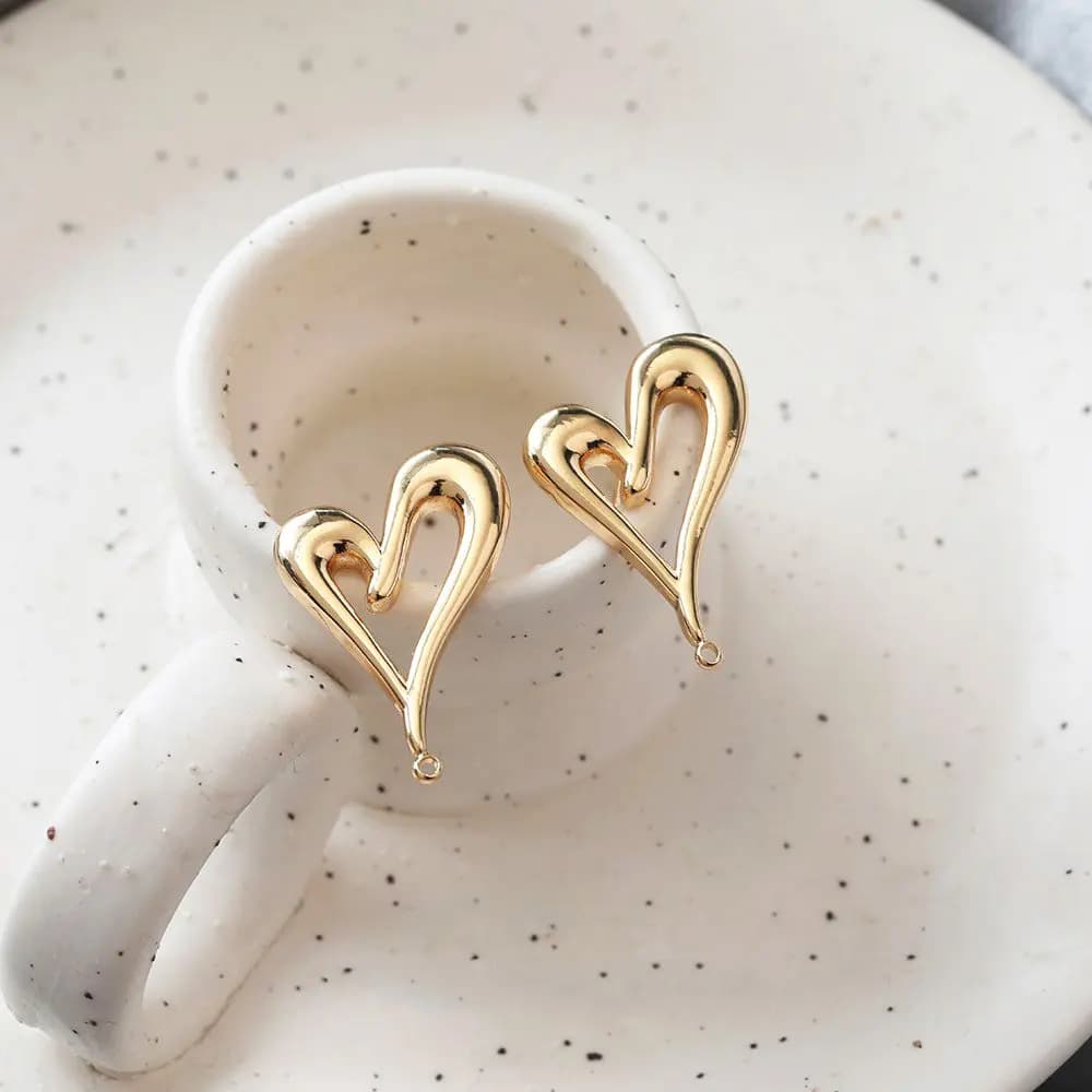 Boucles d'oreilles en laiton plaqué or 14 carats, clous d'oreille d'amour, fournitures de bricolage, breloques en argent 925, bijoux de direction, accessoires, 2 pièces