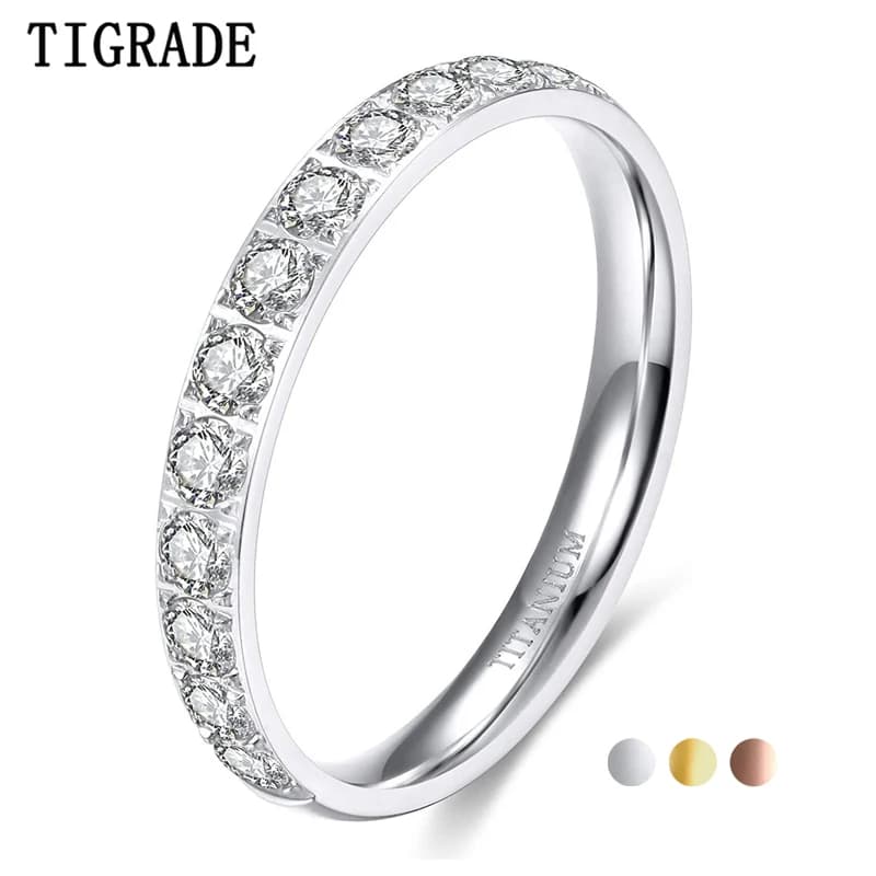 TIGRADE-Bagues d'éternité en titane pour femme, 3mm, demi-cubique, contre-indiqué, alliance de fiançailles, cadeau pour filles