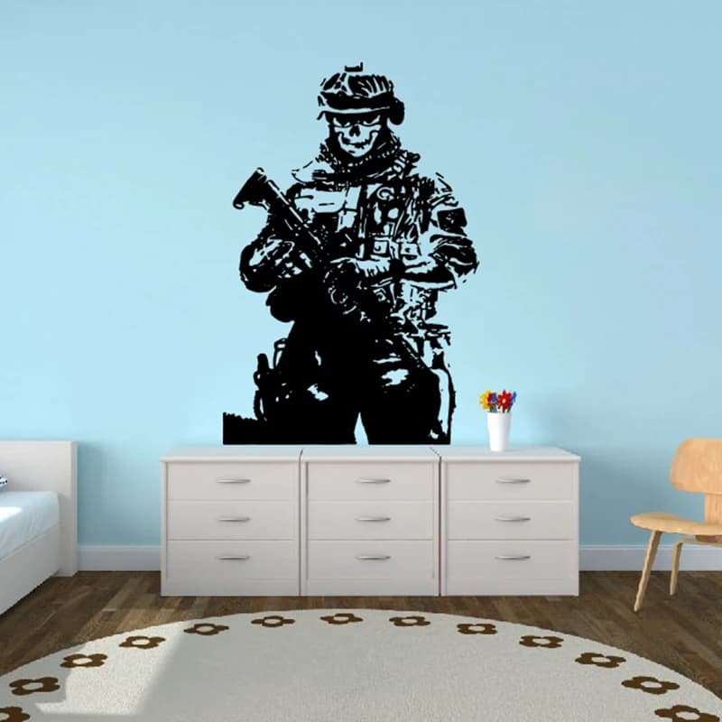 Autocollant mural de guerre de crâne de Sniper de soldat, autocollant mural d'arme de pistolet de l'armée militaire pour salle de jeux, grotte d'homme, salon, décoration de maison en vinyle