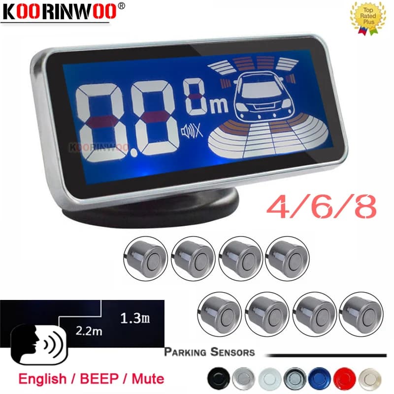 Koorinwoo Capteurs de stationnement électromagnétiques à écran LCD numérique pour voiture, 4/6/8 radars avant, avertisseur sonore, système Parktronic de recul