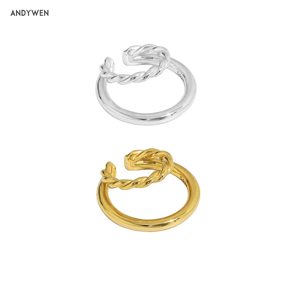 ANDYWEN – boucles d'oreilles en argent Sterling 925 2021, Clips de boucles d'oreilles géométriques irréguliers, Double cercle torsadé, bijoux cadeau