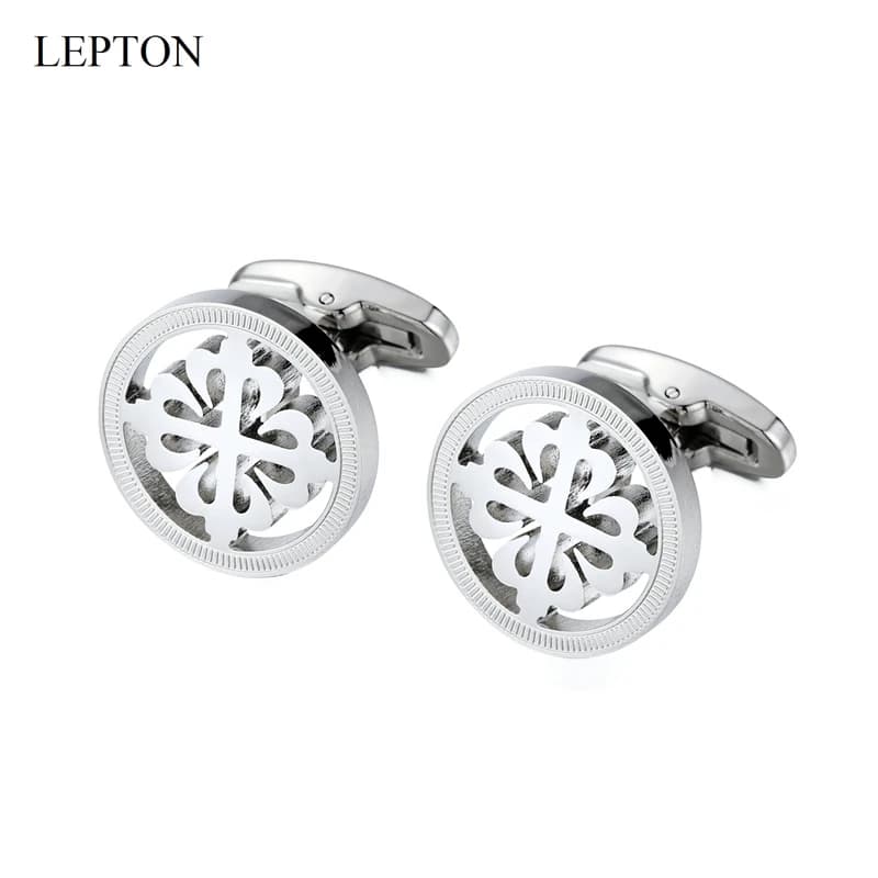 Lepton – boutons de manchette ronds en acier inoxydable pour hommes, couleur argent, cadeau de mariage, marié, Business
