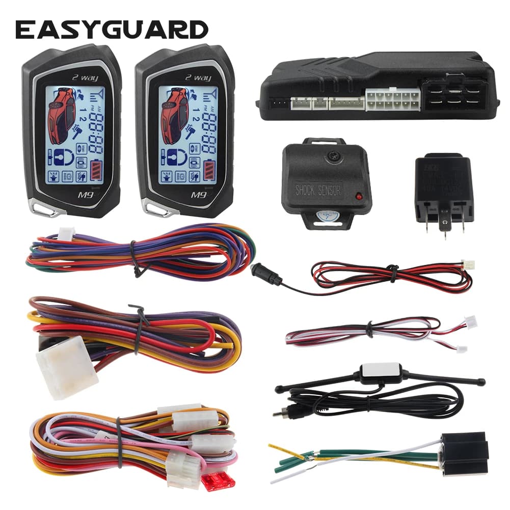 EASYGUARD-Système d'alarme de voiture universel, démarrage à distance, écran LCD, capteur de choc, accessoires de voiture, 2 voies