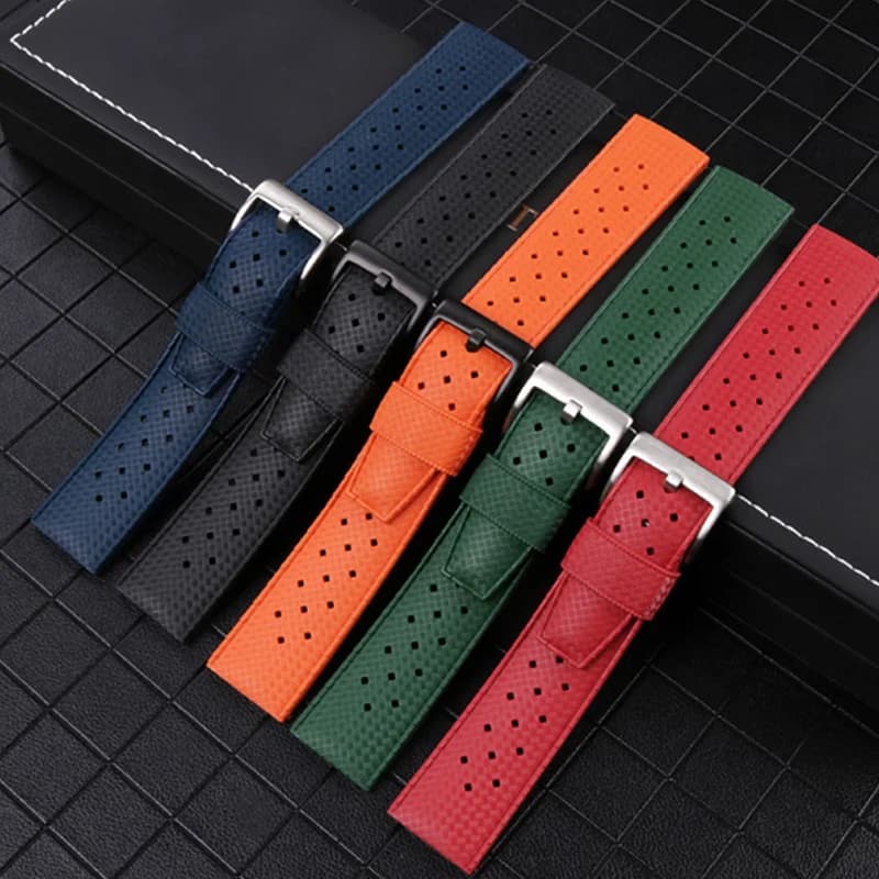 FuSuffolk-Bracelet de montre en caoutchouc, souple, respirant et simple, pour la plongée, étanche, couleur verte, 20mm 22mm