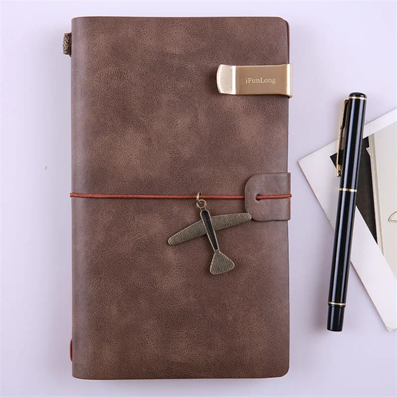 A6 cahier en cuir fait à la main Vintage peau de vache Journal carnet de croquis planificateur avion voyage cahier couverture