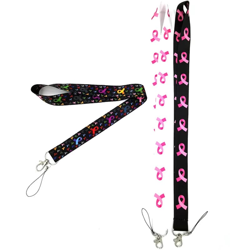 Sangle de cou pour la prévention du cancer du sein, lanières, porte-badge d'identité, chaîne continent, sangle de téléphone portable, cadeau, collier de sangle de ruban