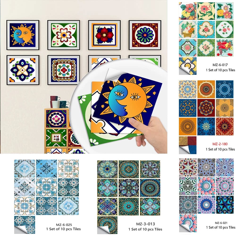 Autocollant de carrelage de Surface mate de Style Mandala, 10/15/20cm, Film de décoration pour carrelage/sol dans la cuisine, papier peint de garde-robe