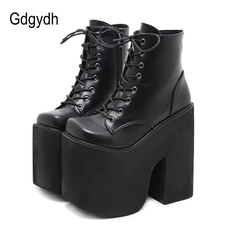 Gdgydh-Bottes de Moto à Talons Épais pour Femme, Chaussures de Rinçage à Plateforme, à Lacets, Punk, Cosplay, Semelle Optique, Goth, Grande Taille 43