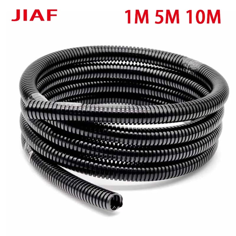 Conduit ondulé en plastique 1/5/10M, 7-54.5mm, tuyau PE ignifuge, Protection des fils, manchon noir, Tube de faisceau de câbles