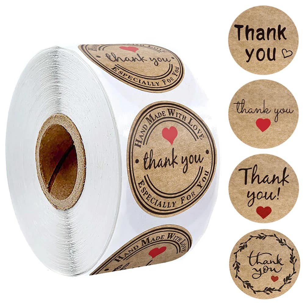 Autocollants de remerciement en papier Kraft avec cœur rouge, étiquettes autocollantes faites à la main pour scellage d'enveloppe d'affaires, papeterie, 100 à 500 pièces