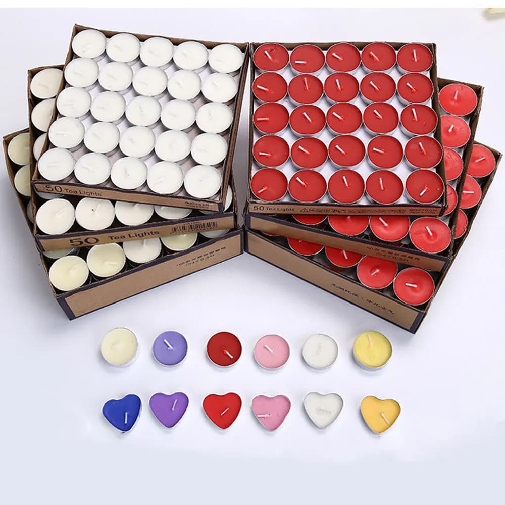 Bougie d'avertissement de thé, bougie de fête d'anniversaire et de mariage, ciaprès, dîner léger, romantique, décorative, en aluminium standard, 50 pièces par ensemble