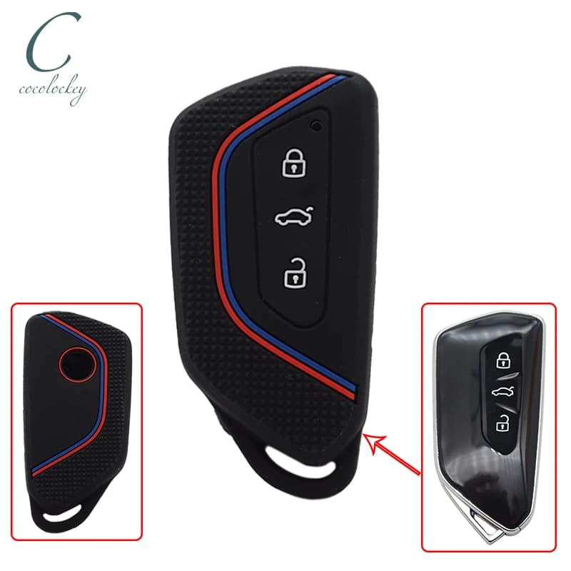 Cocolockey – housse de clé de voiture en Silicone, pour VW Golf 8 Mk8 2020 Skoda, télécommande intelligente à 3 boutons, étui Fob